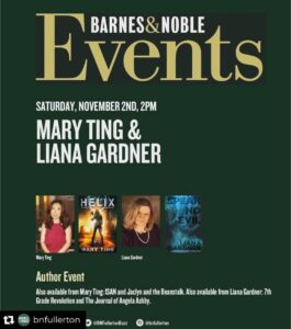 Barnes and Noble Event Sign for Mary Ting and Liana Gardner