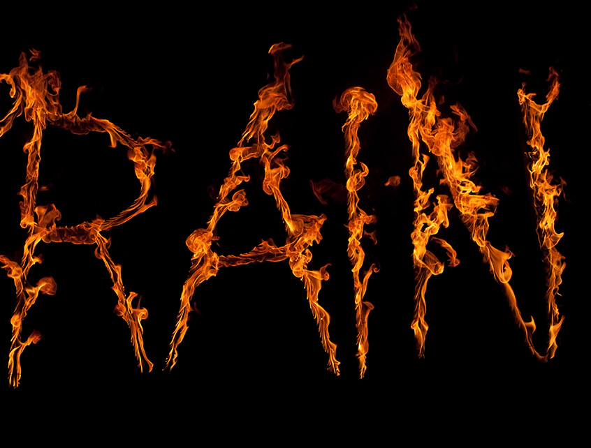 Rope fire spelling out RAIN