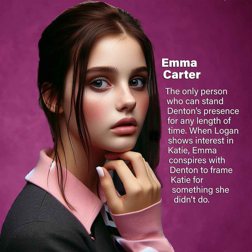 Emma Carter—The only person who can stand Denton’s presence for any length of time. When Logan shows interest in Katie, Emma conspires with Denton to frame Katie for something she didn’t do.
