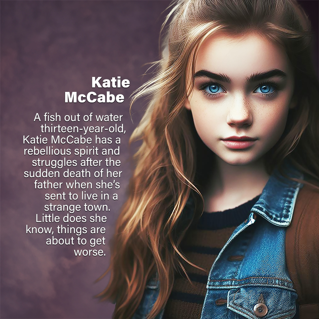 Katie McCabe—A fish out of water thirteen-year-old, Katie McCabe has a rebellious spirit and struggles after the sudden death of her father when she’s sent to live in a strange town. Little does she know, things are about to get worse.