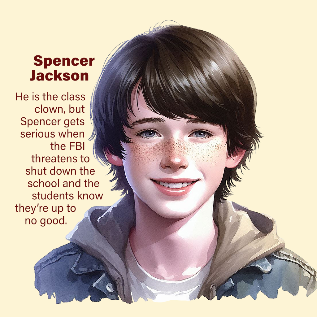 Spencer Jackson—He is the class clown, but Spencer gets serious when the FBI threatens to shut down the school and the students know they’re up to no good.
